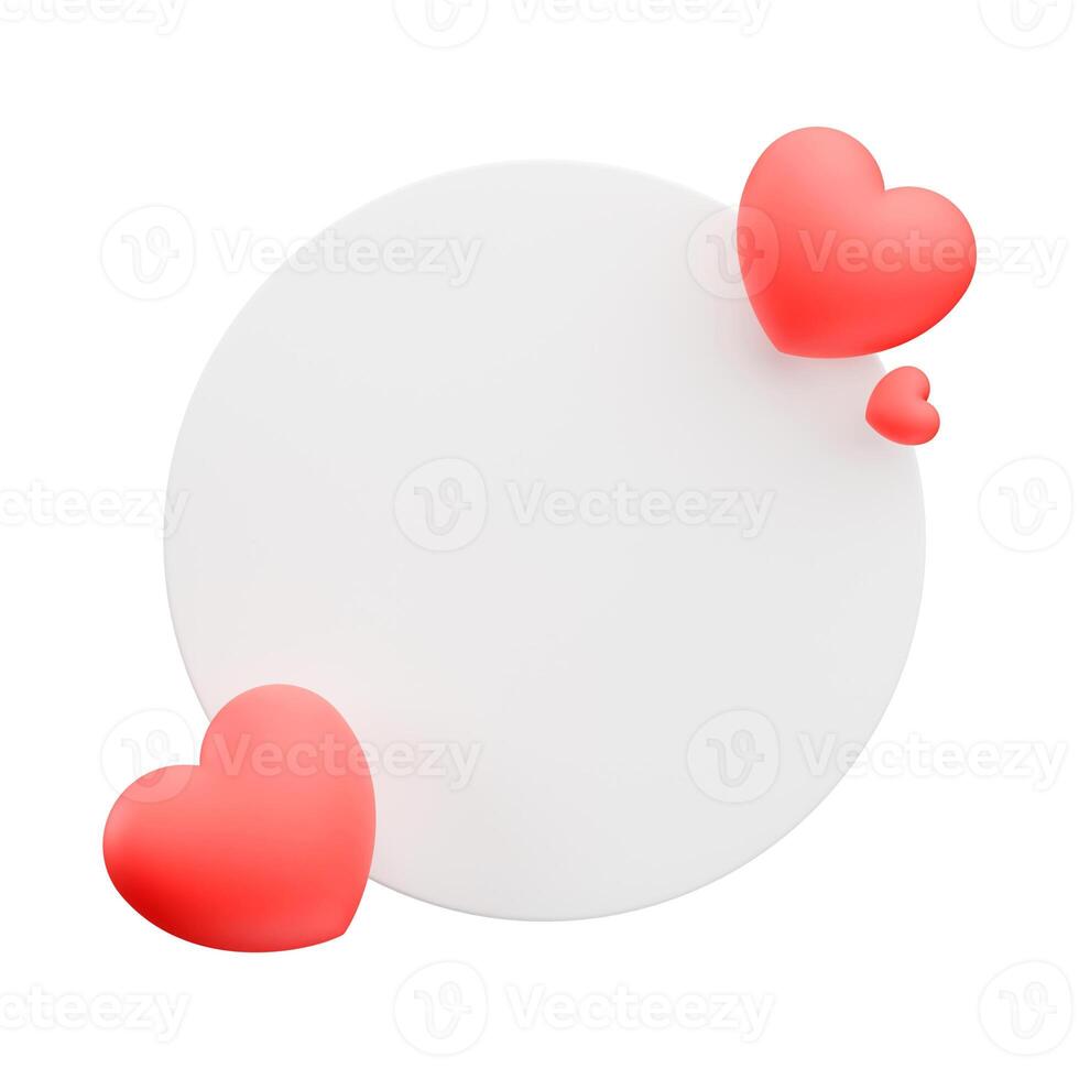 a space in the shape of a circle with hearts around it, circular frame with hearts around it, 3d render photo