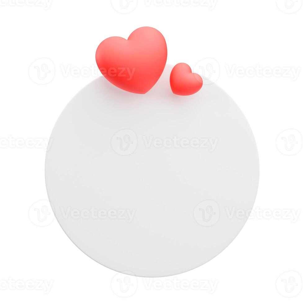 a space in the shape of a circle with hearts around it, circular frame with hearts around it, 3d render photo