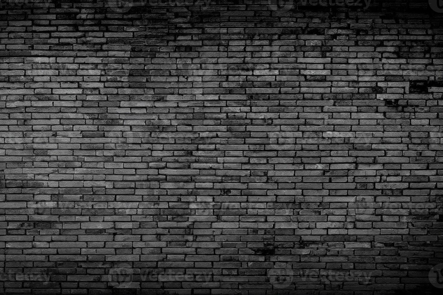 Black brick walls that are not plastered background and texture. The texture of the brick is black. Background of empty brick basement wall. photo