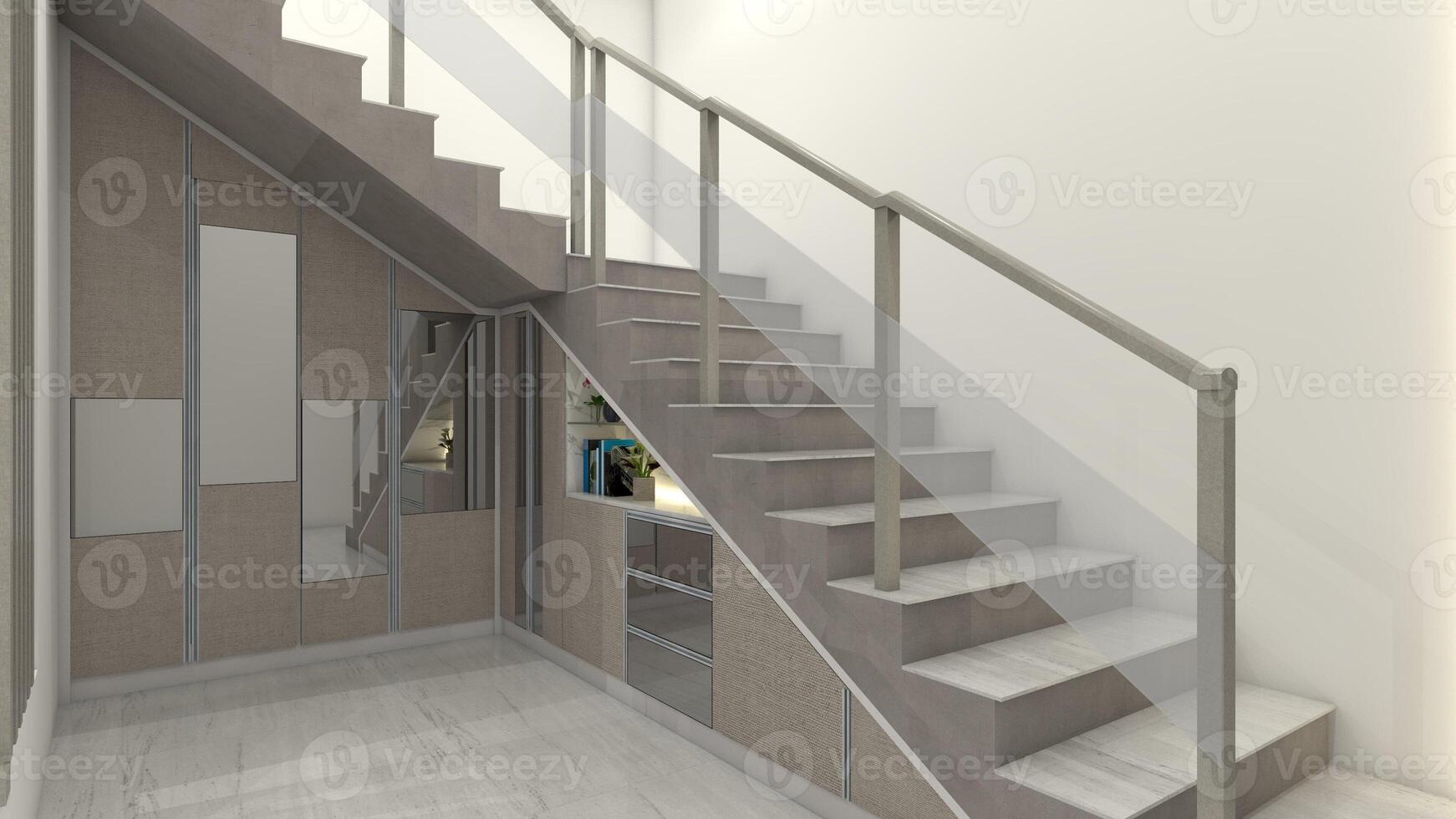 Under Stairs Storage Cabinet Design, 3D Illustration photo