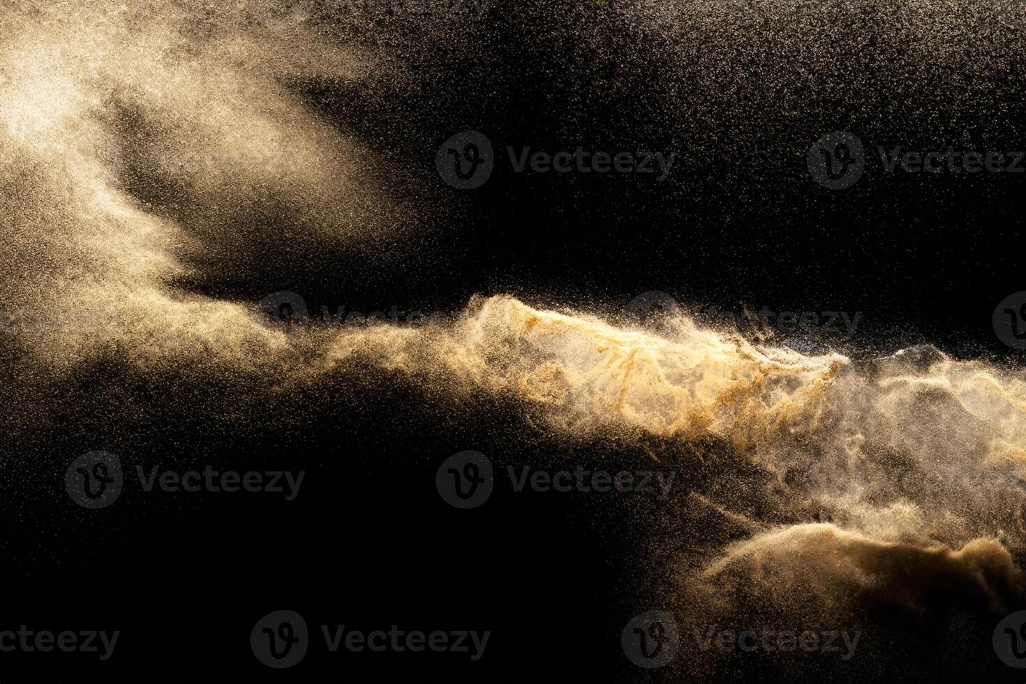 Abstract cloud motion blurred sand background.Sandy explosion isolated on over dark background. photo