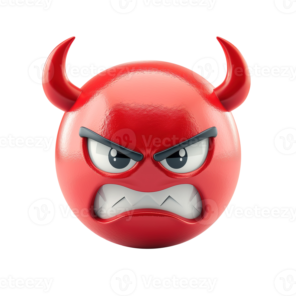 AI generated 3d icon angry red devil face emoji isolated on transparent background png