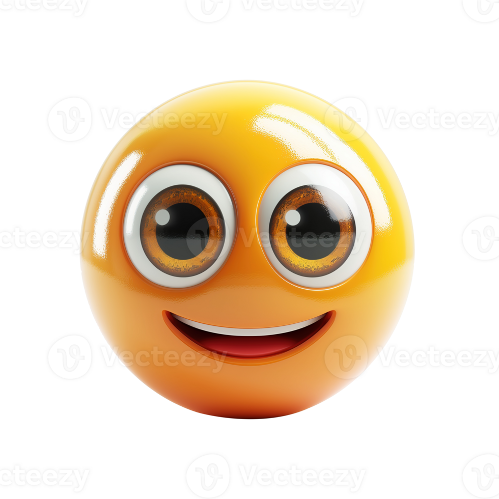 AI generated 3d icon smiling face with big eyes emoji isolated on transparent background png