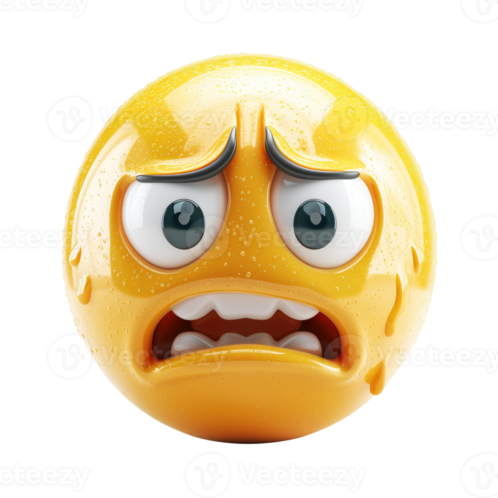AI generated 3d icon anxious face with sweat emoji isolated on transparent background png