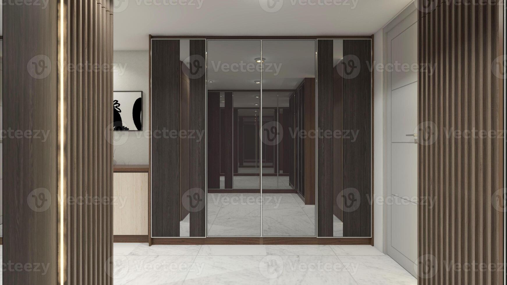 Rustic Clothes Wardrobe Design with Wooden and Mirror Cabinet Door photo