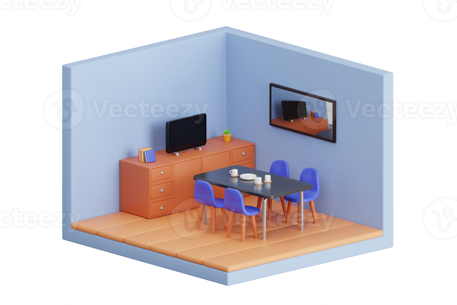 Dining room 3d illustration. 3D isometric Dining room png