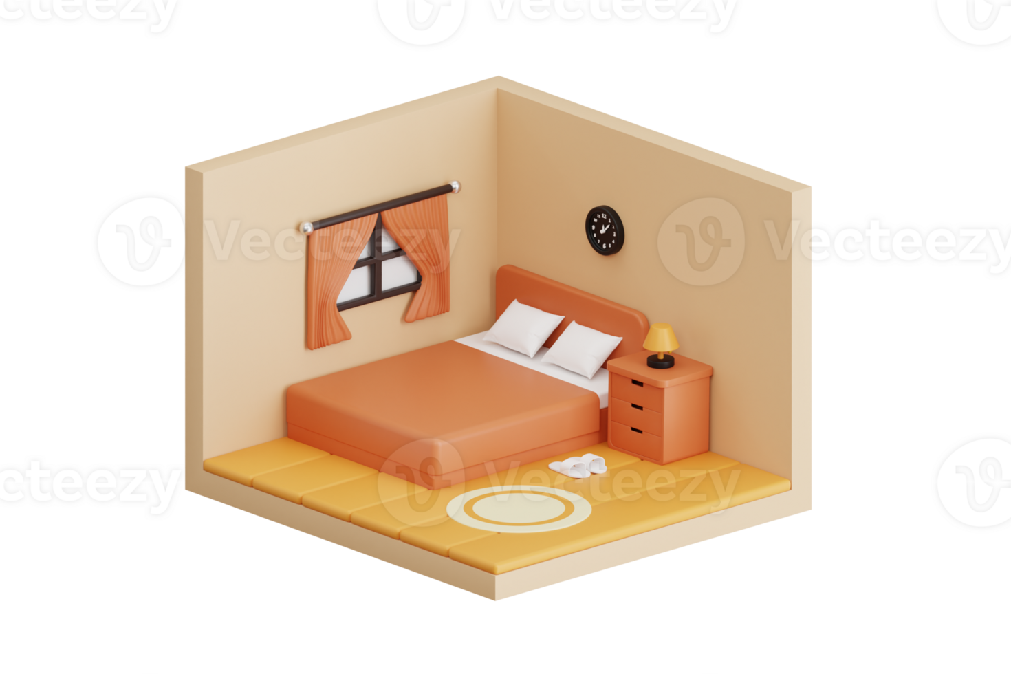 Bedroom 3D Illustration. 3D isometric bedroom png