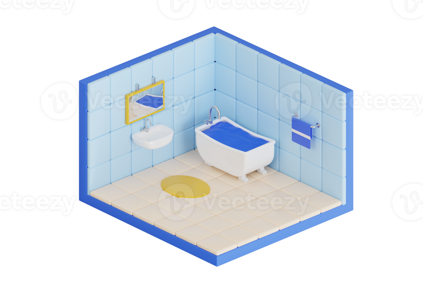 Bathroom 3D Illustration. Isometric view bathroom open inside interior architecture 3d illustration png