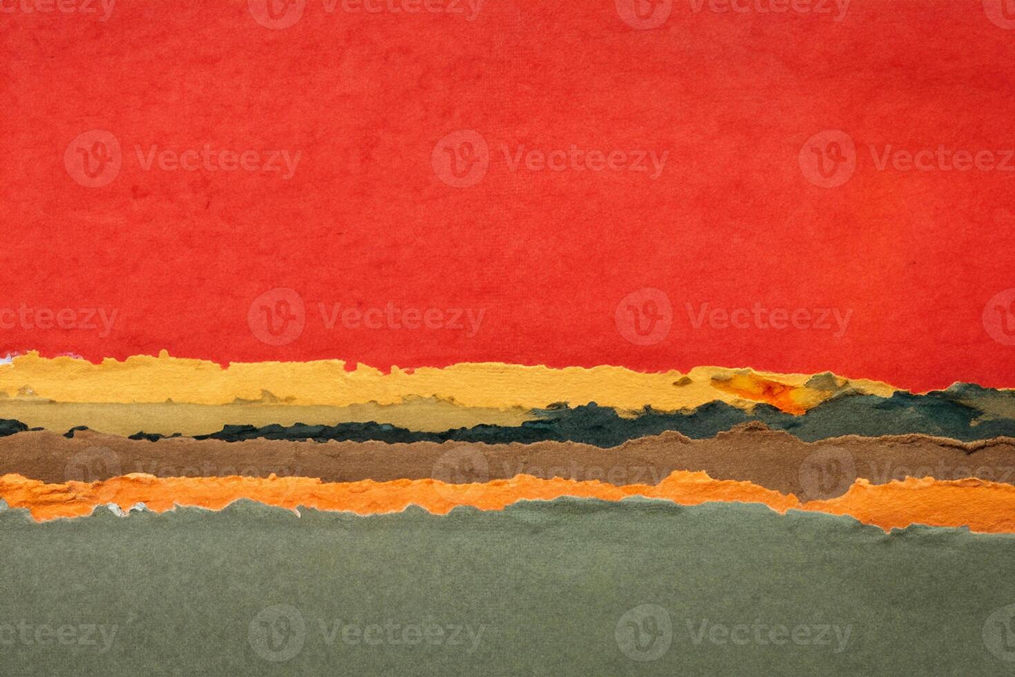 red sunset abstract landscape created with handmade Indian paper photo