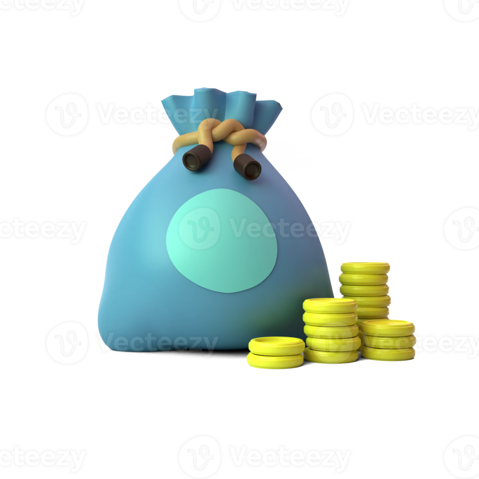 3D Money Bag and coins, Online payment, Business and finance concept.Money bag with gold coins. Financial services. Return on investment. Fast cash loans. Easy credit or fast payment. 3d rendering png