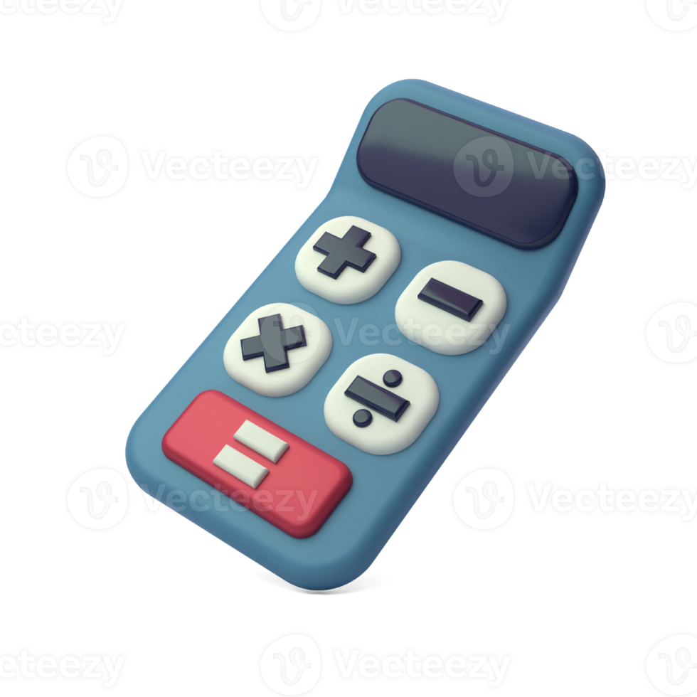 3d calculator icon rendering illustration. Financial management, business money budget and income. Mathematical calculating device isolated in blue color. Revenue accounting. 3d render illustration png