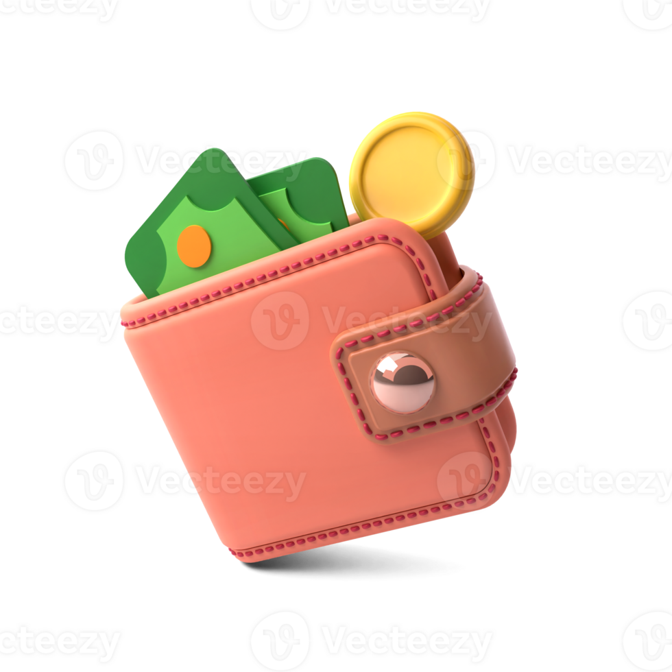 3D Money and Wallet. Gold Coins and Dollar Bills. 3d Render of Money in a wallet. Growth, Income, Savings, Investment or Wealth. Business Success. 3d rendering illustration png