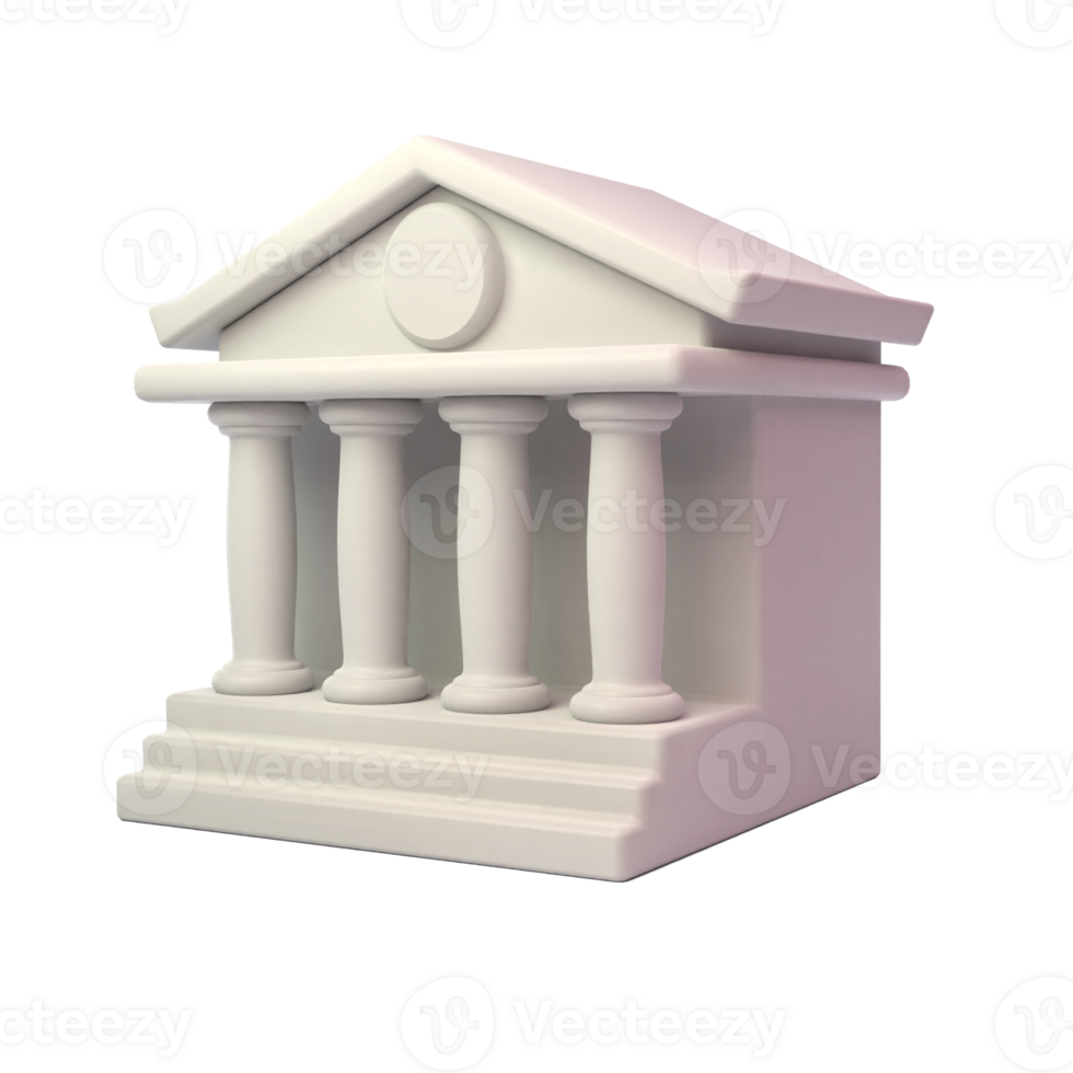 3D bank building icon. Finance saves money, expenses, budget funds, deposits, cartoon style, secret locker, and security protection. 3d rendering. illustration png
