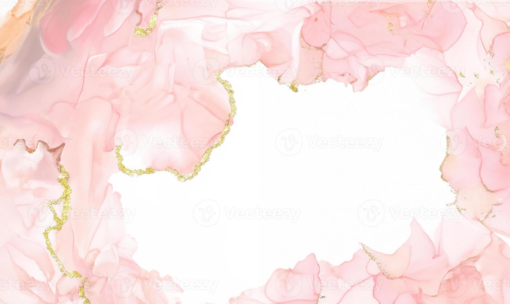 Abstract watercolor or alcohol ink art pink white background with golden crackers. Pastel pink marble drawing effect. llustration design template for wedding invitation,decoration, banner, background. photo