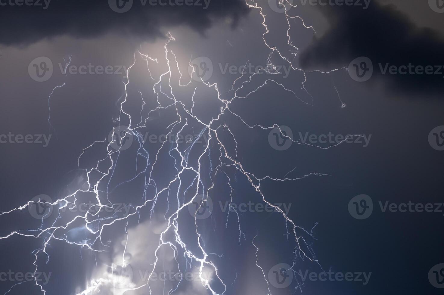 lightnings and thunder bold strike at summer storm photo