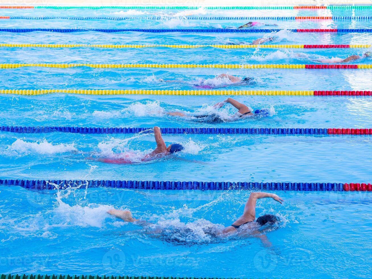 Young women swimmers on competition. photo