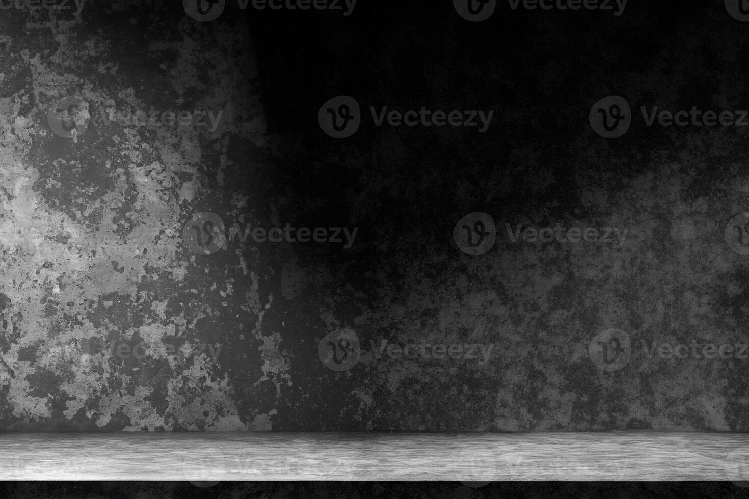 abstract dark cement floor and wall backgrounds, shelf display products. 3d rendering photo