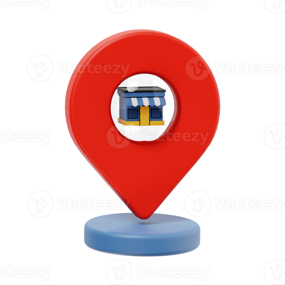 3d shop location icon illustration, transparent background, navigation and map 3d set png
