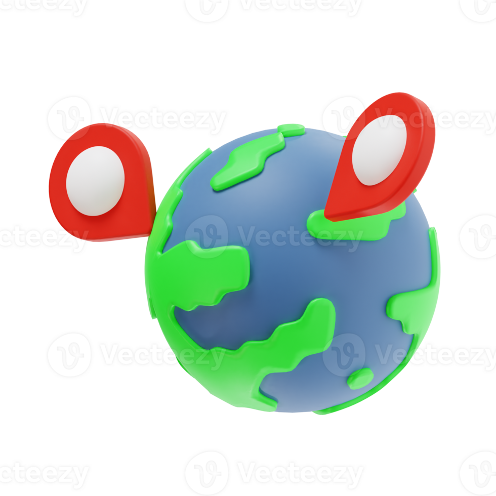 3d world location icon illustration, transparent background, navigation and map 3d set png