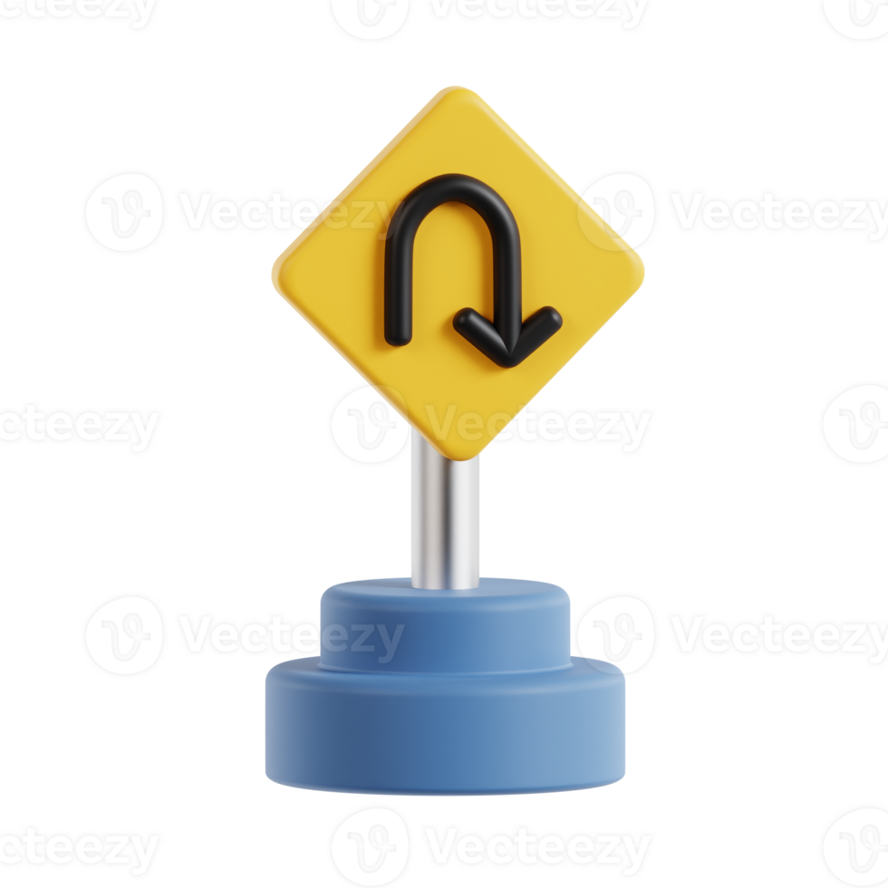 3d u turn icon illustration, transparent background, navigation and map 3d set png