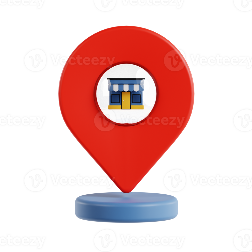 3d shop location icon illustration, transparent background, navigation and map 3d set png
