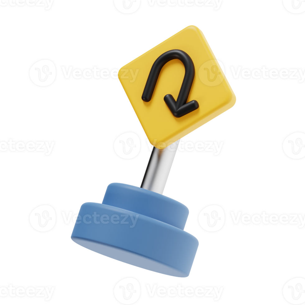 3d u turn icon illustration, transparent background, navigation and map 3d set png