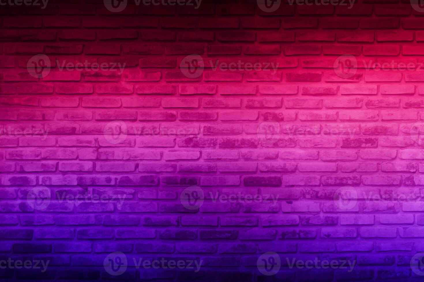 Neon light on brick walls that are not plastered background and texture. Lighting effect red and blue neon background of empty brick basement wall. photo