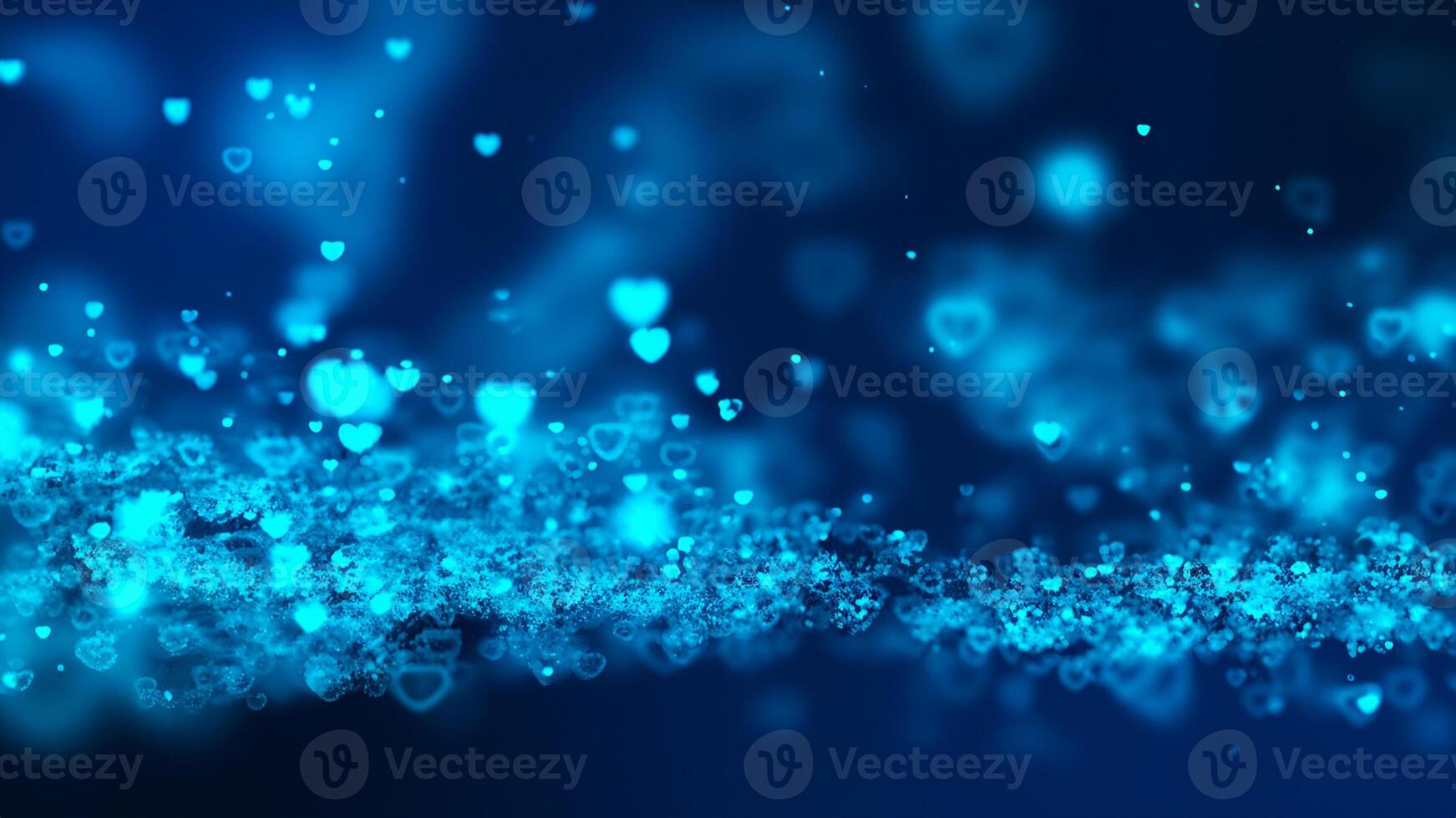 background flying light blue heart symbol particles. photo