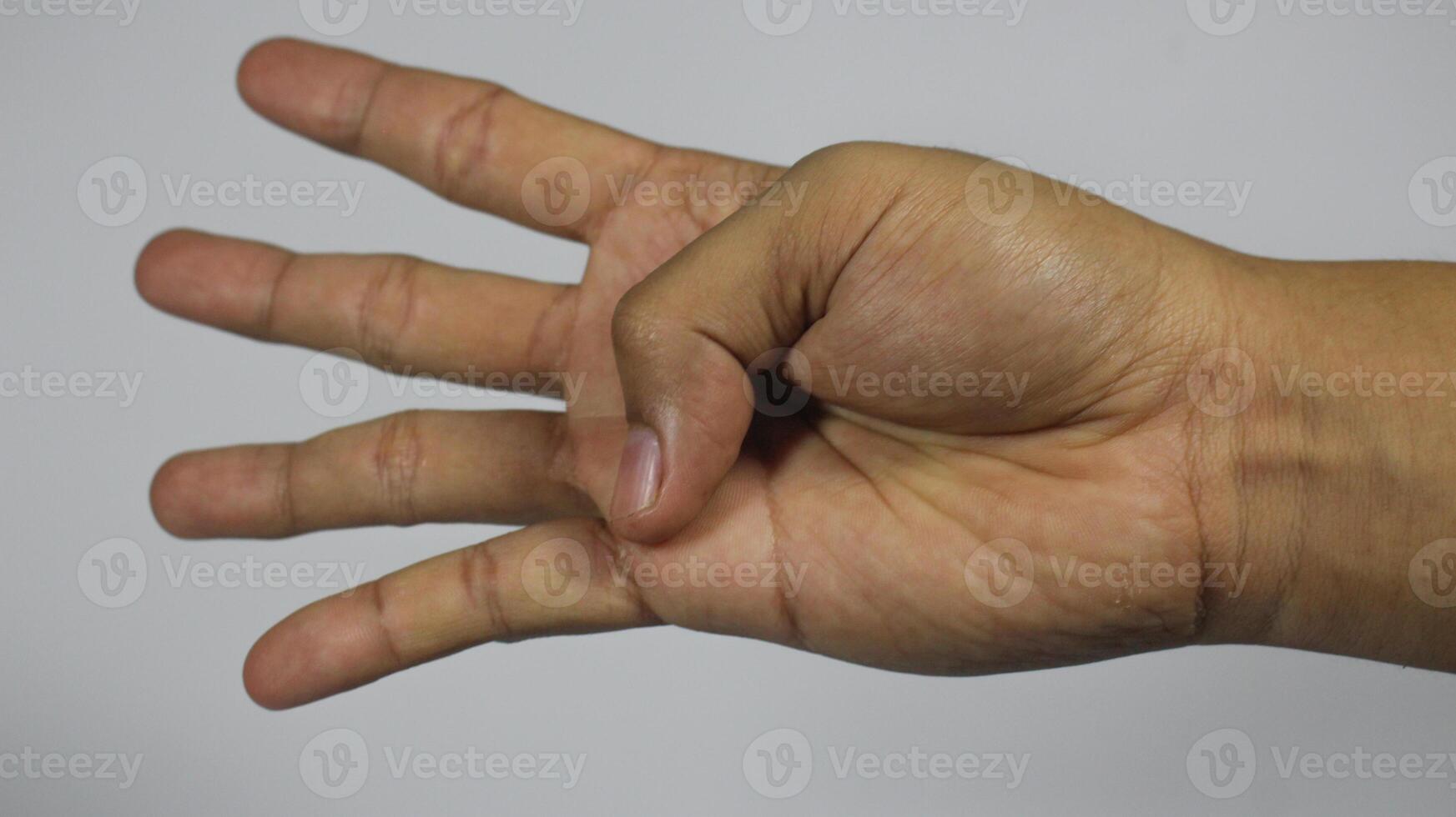 Right hand four finger gesture. Isolated on white background photo