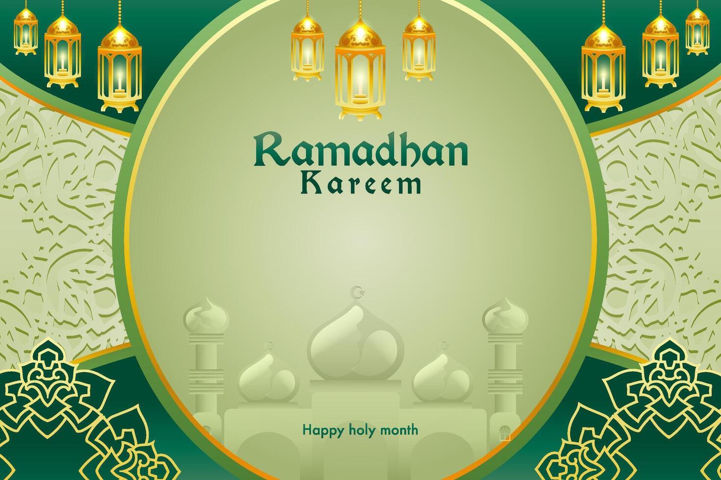 Elegant glamour background and poster Ramadan Kareem with gradient style and realistic icon vector