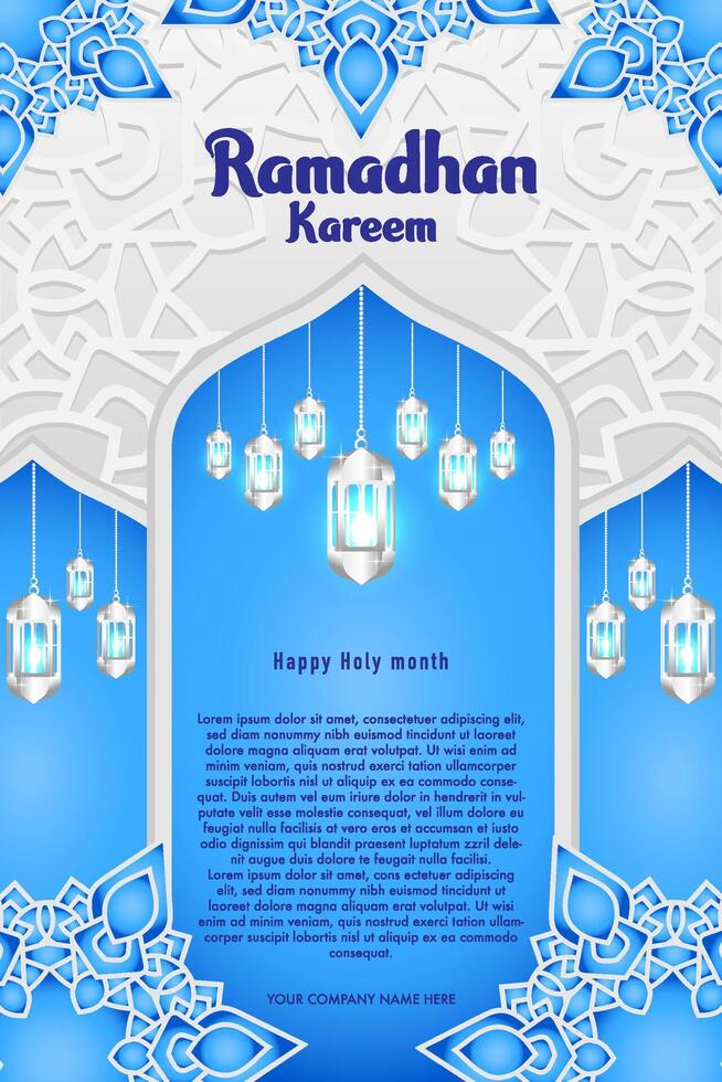 Elegant glamour background and poster Ramadan Kareem with gradient style and realistic icon vector