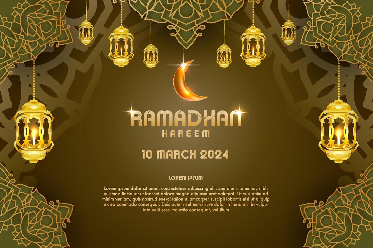 Elegant glamour background and poster Ramadan Kareem with gradient style and realistic icon vector