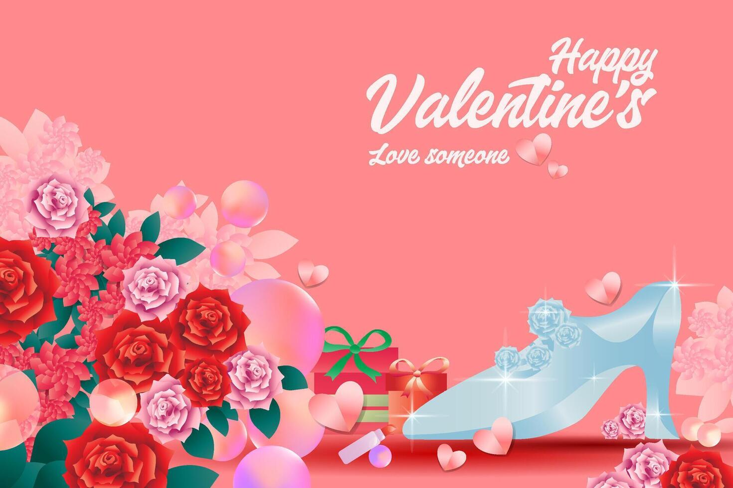 Elegant realistic valentine card, banner and poster background abstract with love icon and flower layout vector