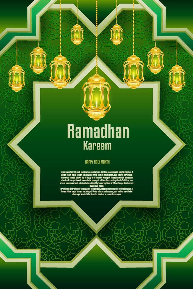 Elegant glamour background and poster Ramadan Kareem with gradient style and realistic icon vector