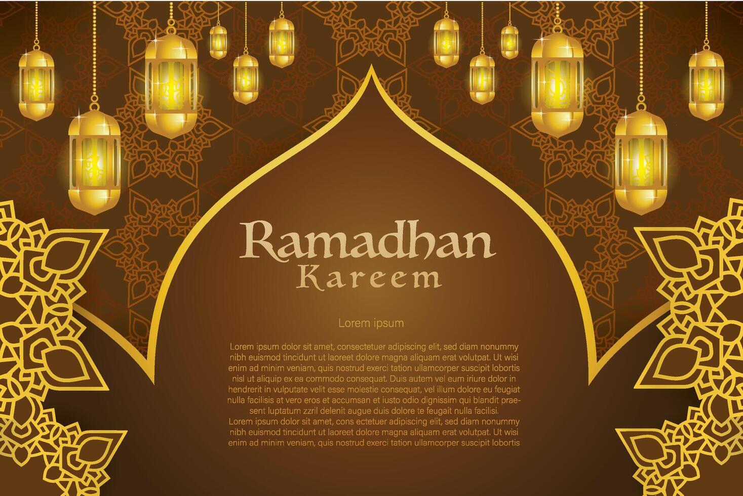 Elegant glamour background and poster Ramadan Kareem with gradient style and realistic icon vector