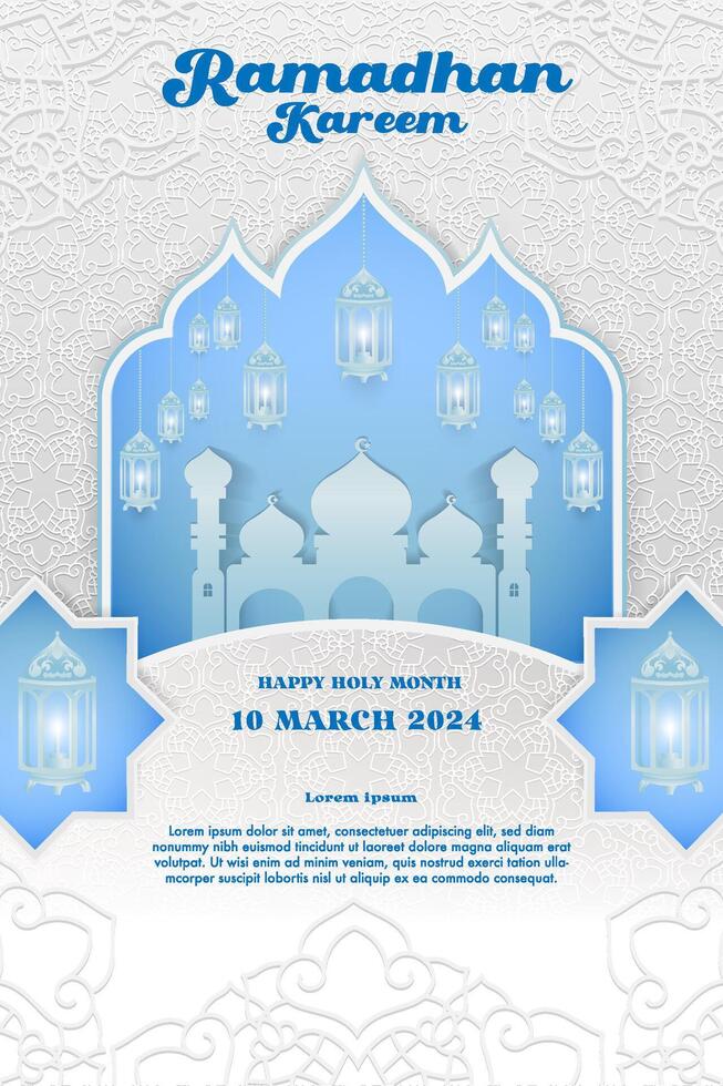 Elegant glamour background and poster Ramadan Kareem with gradient style and realistic icon vector