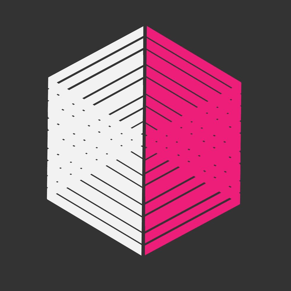 Logo designed from geometric shapes divided into two pink and white halves. vector