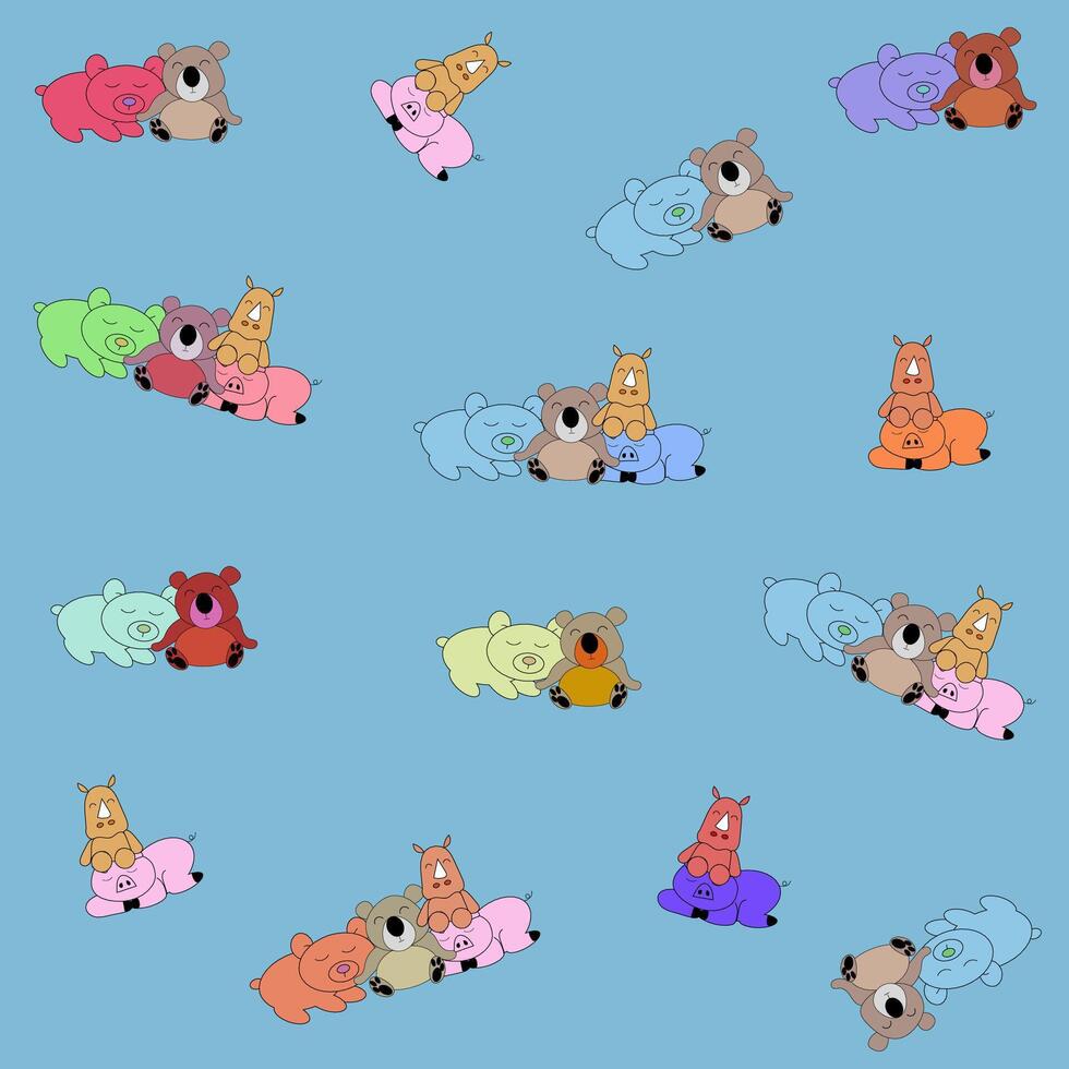 Seamless pattern, drawn cartoon animals vector