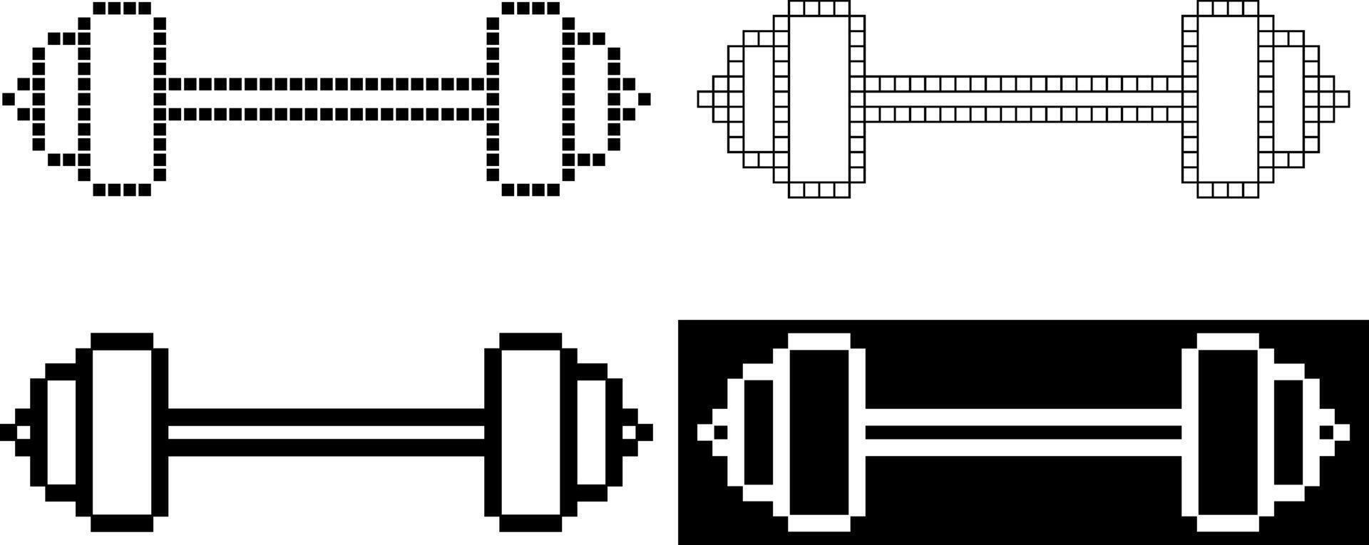 Pixel art dumbbell icon set vector