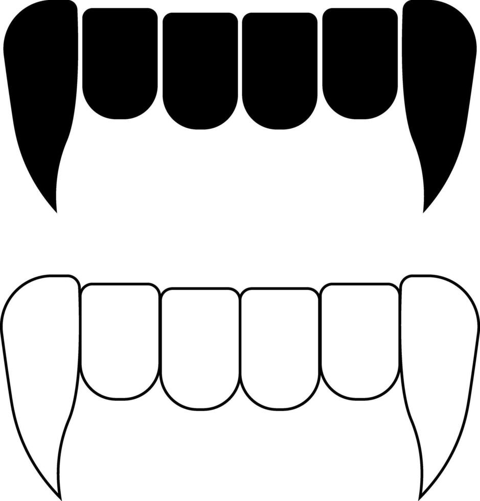 contorno silueta vampiro dientes icono conjunto vector