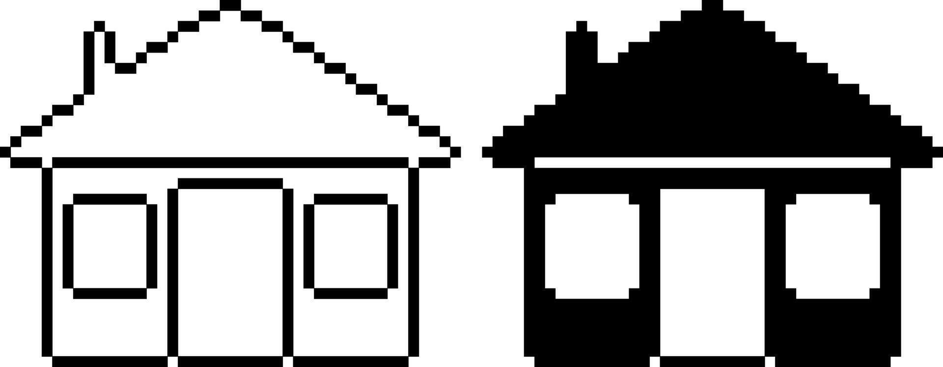 black white pixel art house icon set vector