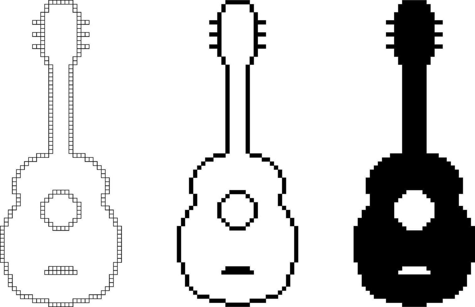 negro blanco píxel Arte guitarra icono conjunto vector
