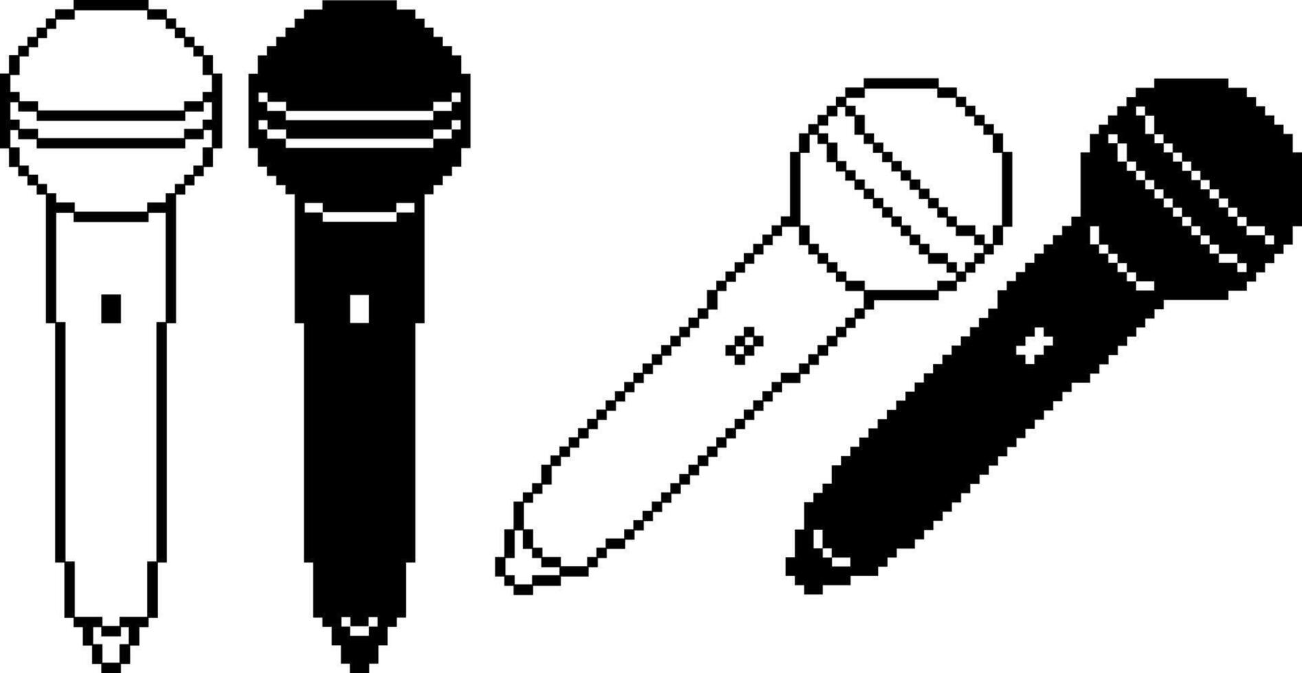 pixel art microphone icon set vector