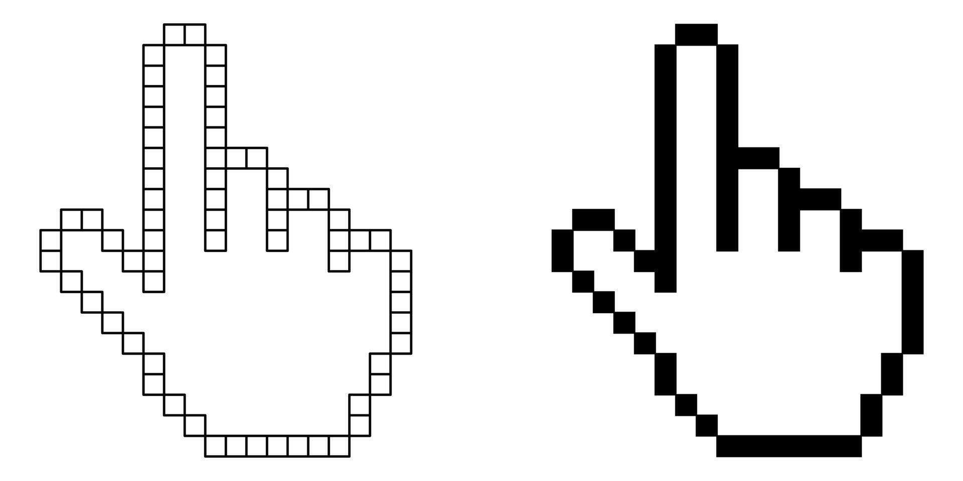 negro blanco hacer clic mano píxel icono vector