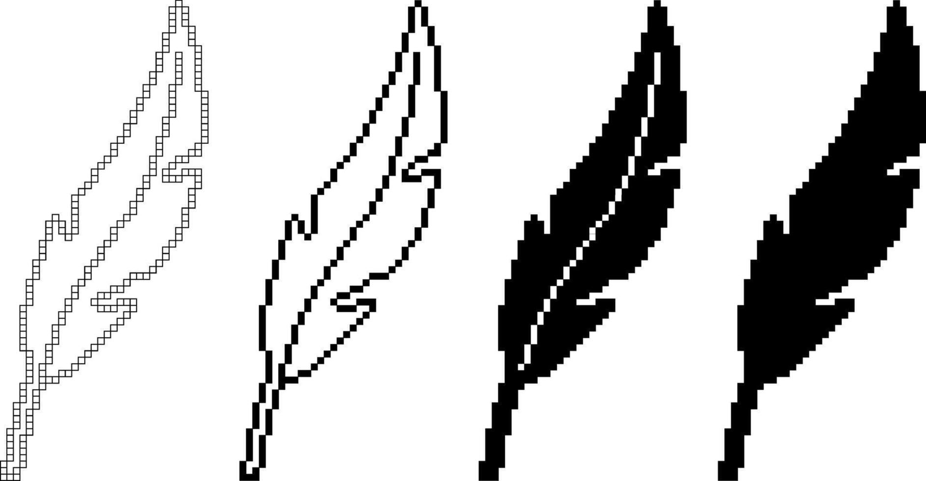 pixel art feather icon set vector