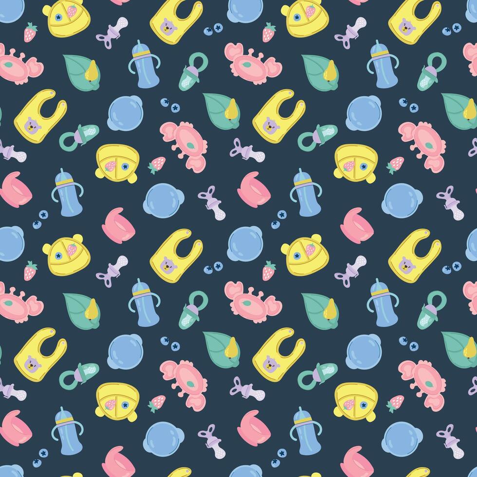 Seamless pattern with children's dishes. Design for fabric, textiles, wallpaper, packaging. vector