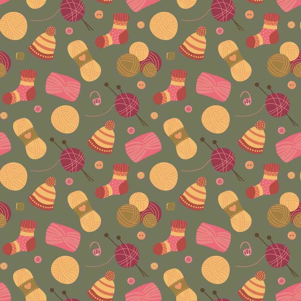 Knitting a seamless pattern. Designs for fabric, textiles, wallpaper, packaging. vector
