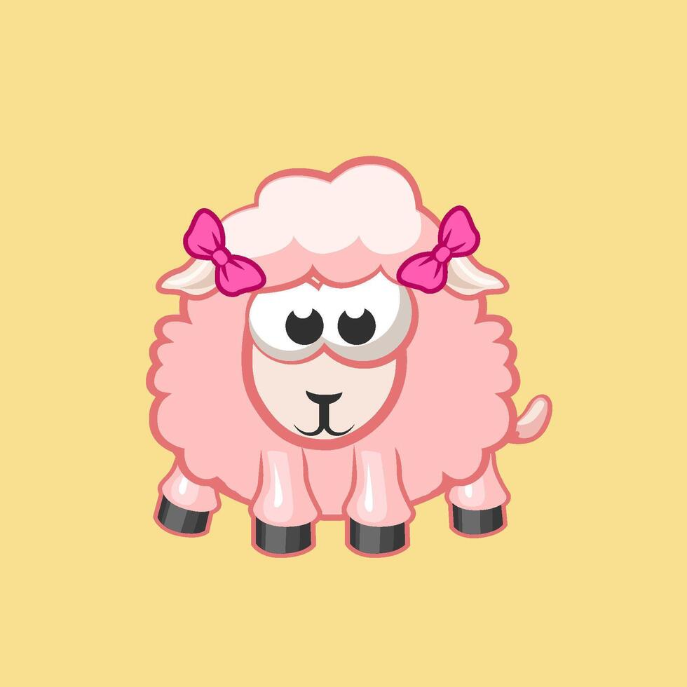 dibujos animados rosado oveja niña vistiendo pelo arco vector