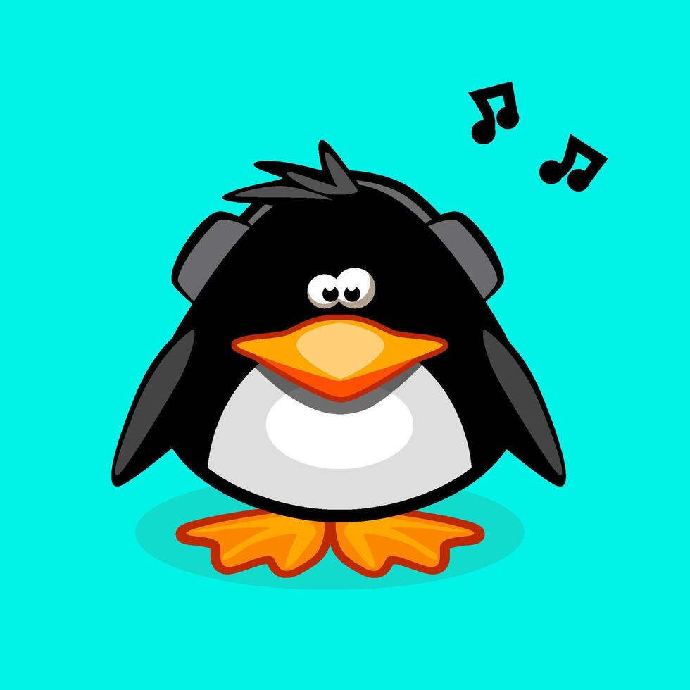 Penguin in headphones listening to the music. Antarctic bird, animal illustration. vector