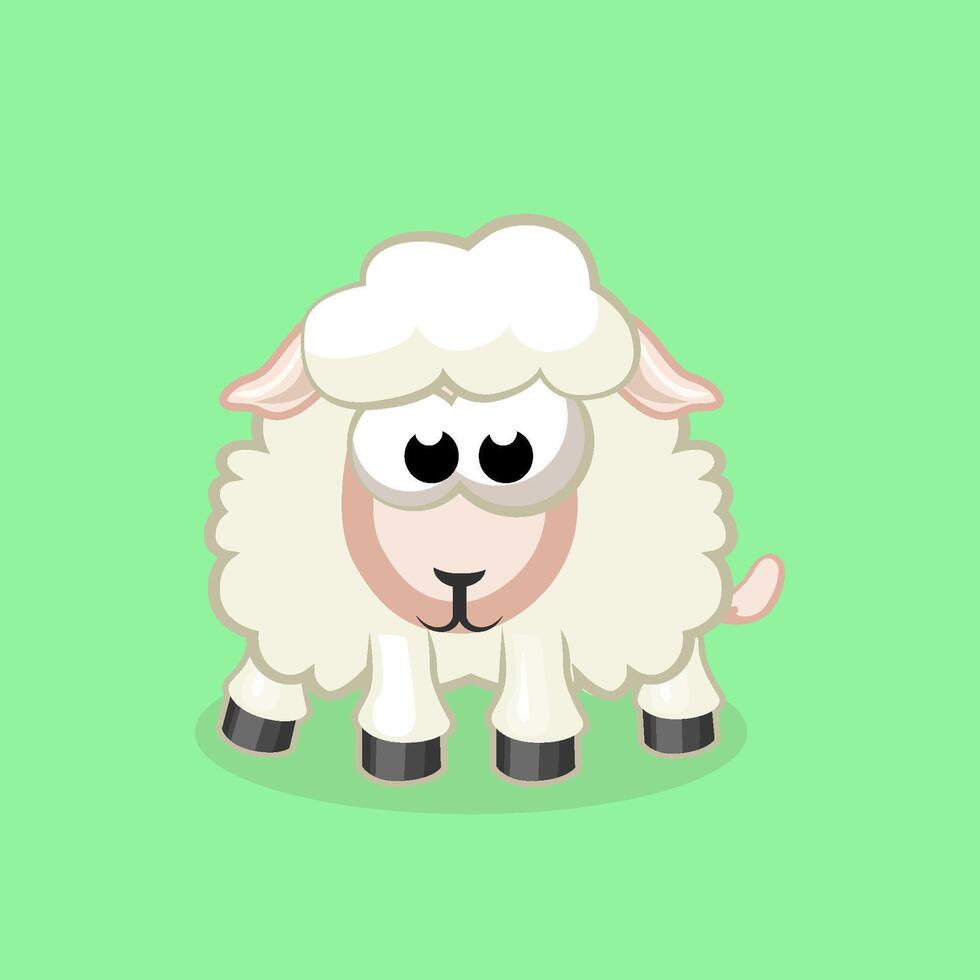 Vector Funny Cute Sheep on Blue and Green Background. Cartoon Sheep Print, Design for Kids, Girls, Boys.